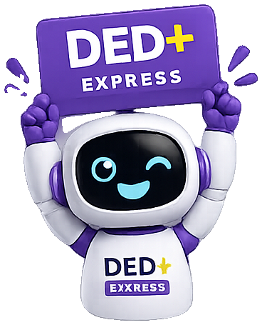 Robô DED Express segurando placa